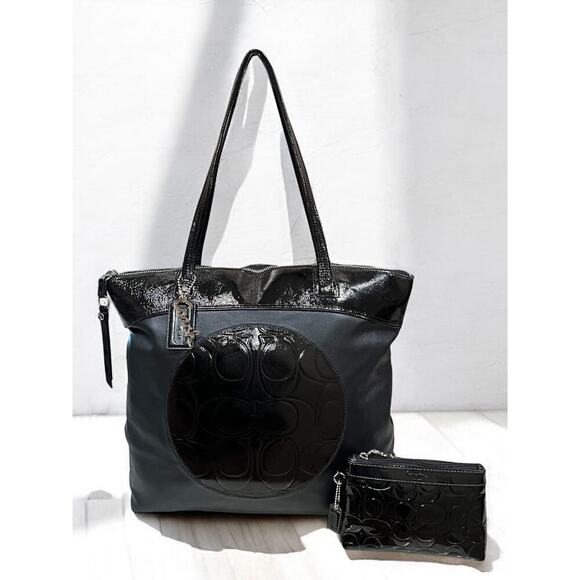 Coach Handbags - Coach F18336 Laura Signature Embossed Leather Tote Bag & Wristlet